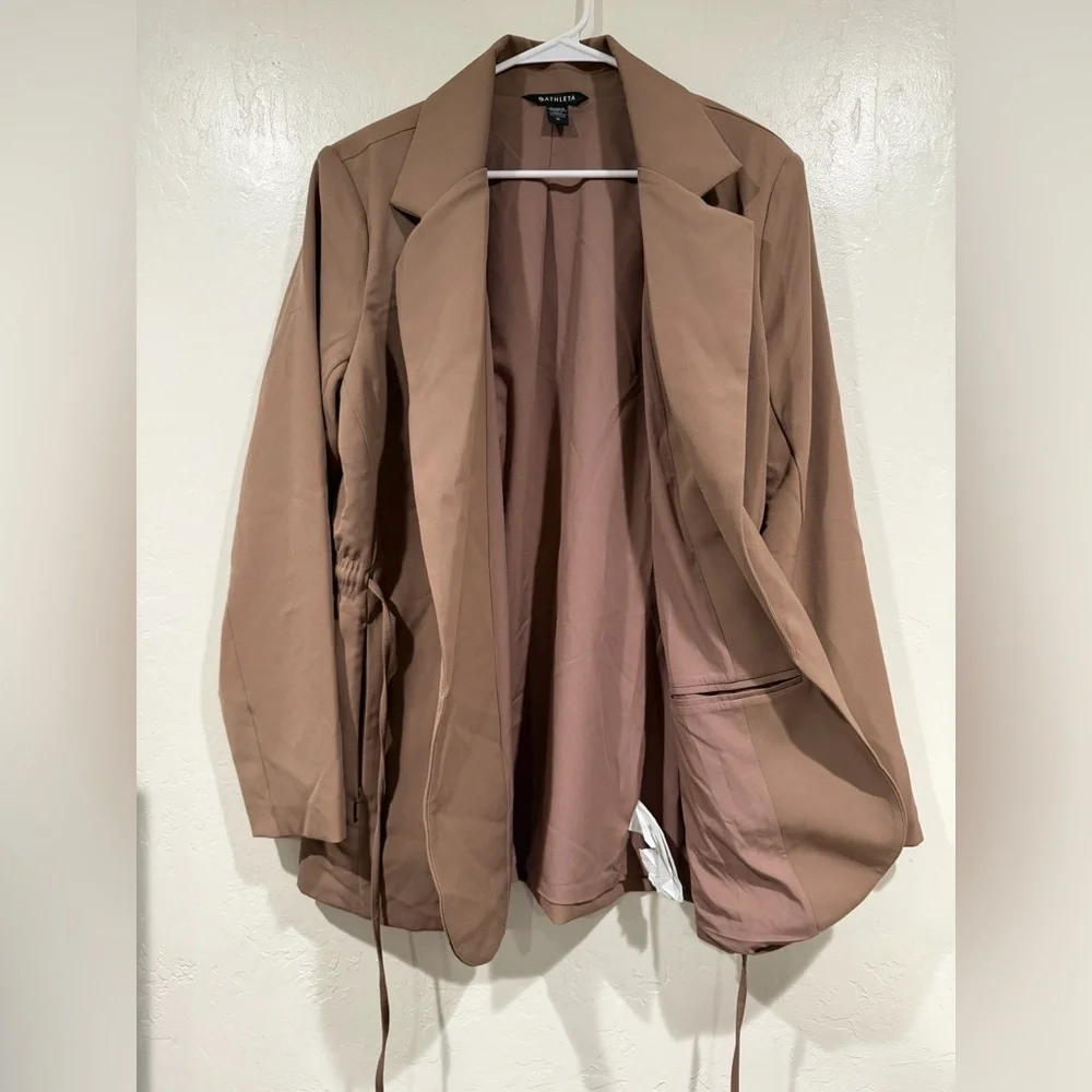 Athleta Women's Tan Lightweight Endless Tie Front Work Blazer Jacket size 16